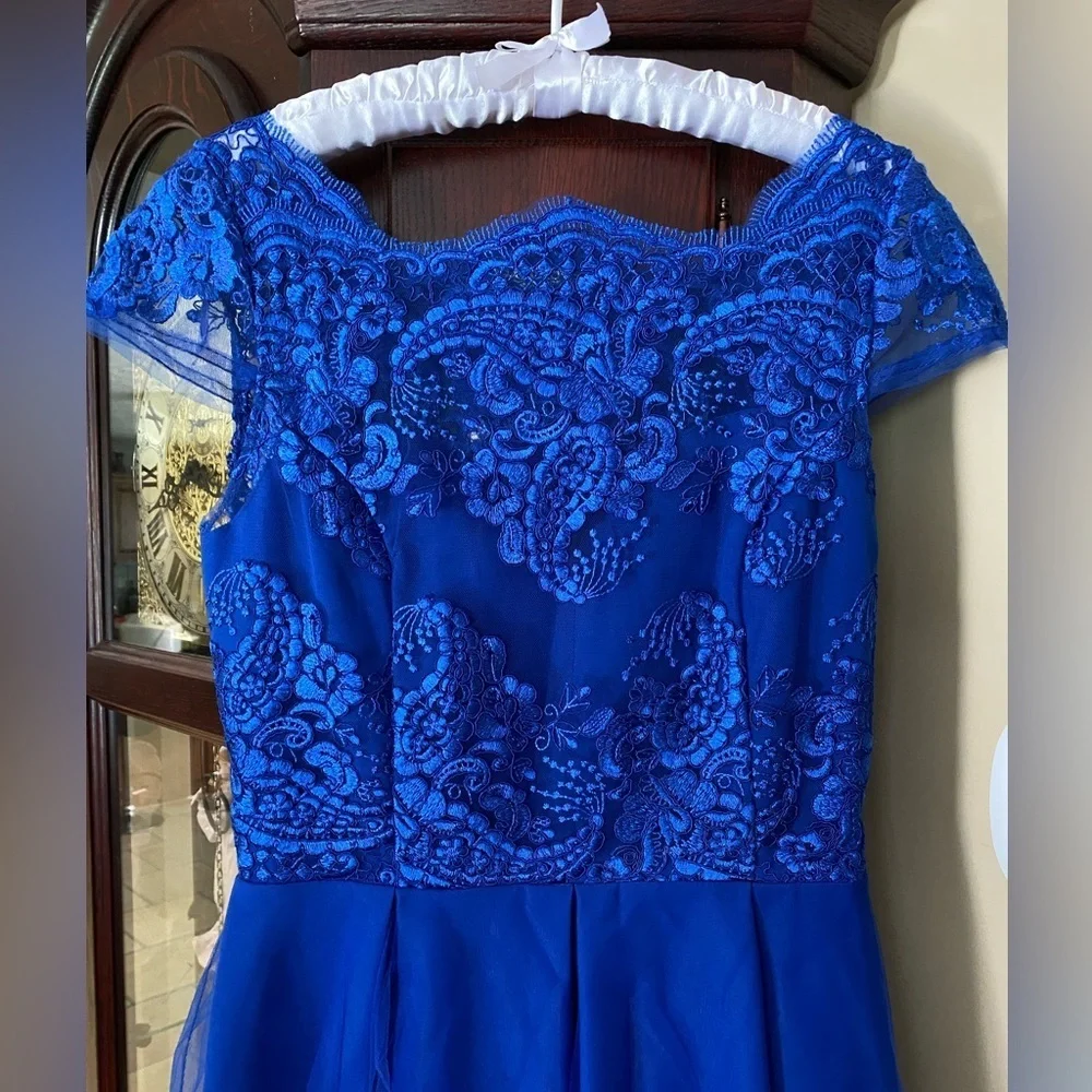 NWOT Royal Blue Girl's Flare Hi-Lo Pageant Dress Size S/M